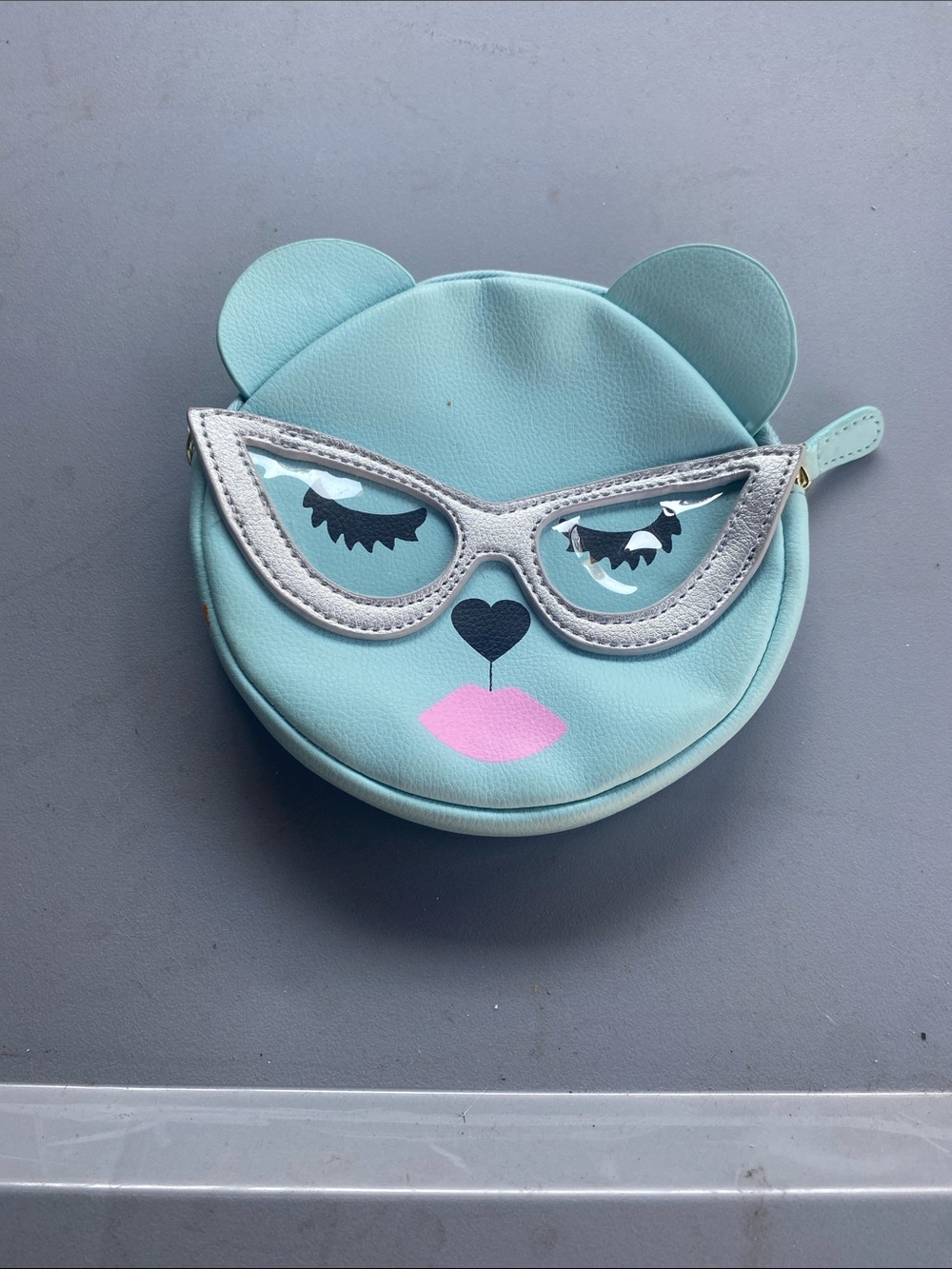 Betsey Johnson Mint Bear Face Coin Purse with Sunglasses Detail